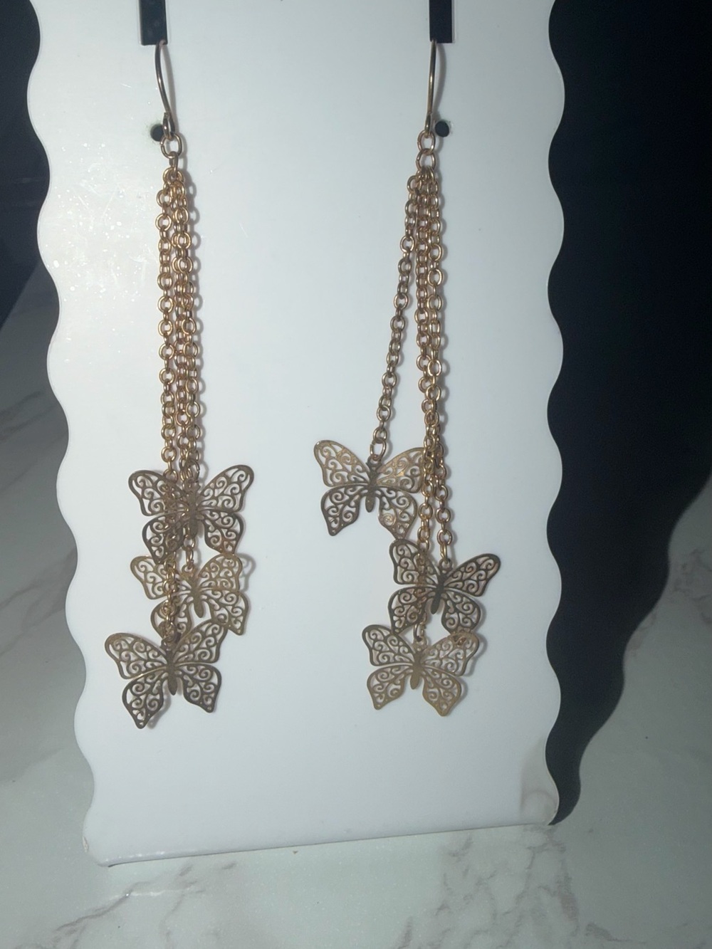 Gold Butterfly Chain Drop Earrings - Women Jewelry